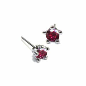  ruby men's earrings .. platinum one bead Christmas Point ..