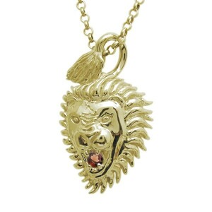 メンズネックレス ガーネット ライオン 18金 ペンダント 百獣の王