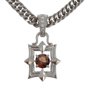  necklace silver men's garnet pendant flat chain 