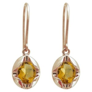  citrine oval earrings one bead K18 simple earrings 