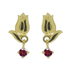  ruby earrings swaying 18 gold flower tulip motif lady's 