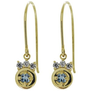 K18 earrings 3 month birthstone aquamarine sun ta Mali a lady's 18 gold swaying earrings simple 