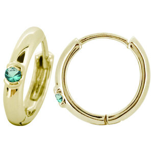  earrings 18k hoop men's Gold emerald one bead one-side ear simple 