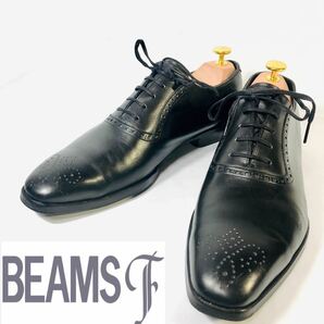 【BEAMS F】 美品　ビームスエフ　ウィングチップ　サイズ8 レザー　黒　ビジネス　冠婚葬祭　革靴　ビジネスシューズ　メンズ