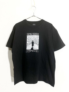 古着 90s Art Praha Handmade 「Franz Kafka」 作家 スクエア アート Tシャツ L 古着