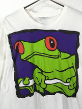 古着 90s USA製 カエル 両生類 イラスト グラフィク デザイン 両面 BIG プリント Tシャツ XL 古着_画像2