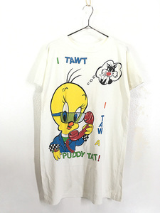 レディース 古着 80s USA製 LOONEY TUNES トゥイーティー 電話 BIG Tシャツ ワンピース ミニ丈 XL位 古着