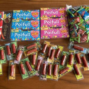 明治ポイフル、スティックチョコレート、味覚糖ぷっちょ、ヤガイおやつサラミ詰め合わせ