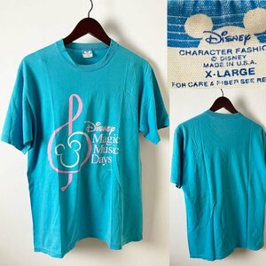 ★【USA製 希少XLサイズ デザイン◎】Disney ディズニー ミッキーマウス マジック ミュージック デイズ ロゴ Tシャツ XL ライトブルー系