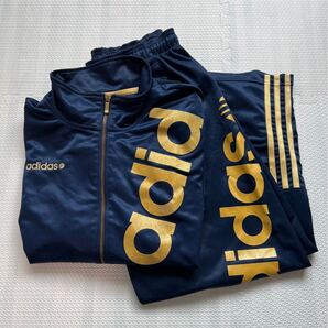 adidasジャージ 紺色 ゴールドライン セットアップ 上下 ビッグロゴ アディダス 上下 セットアップ adidas