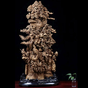 【天然沈香木彫】彫刻収蔵品◆百鳥の朝鳳◆ 高さ約: 145 (cm）木の雕刻品 