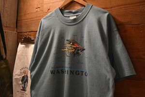 デッドストック!!～2000sビンテージGILDANギルダンWashingtonワシントンフィッシングルアーオールコットンTシャツXLブルー系釣りnt6023