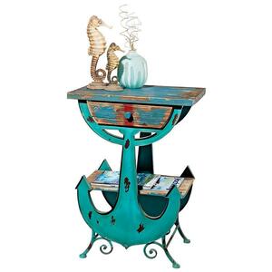 アンカー サイドテーブル　ヴィンテージ風インテリア置物海洋装飾ブルーアクアミニテーブルアンティーク風家具海マリン海岸ホームデコ飾り