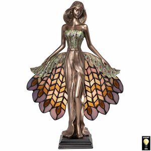 孔雀のファンダンサー ステンドグラス イルミネーション彫刻インテリア置物ランプライト照明アールヌーボー様式洋風ホームデコ装飾品女性