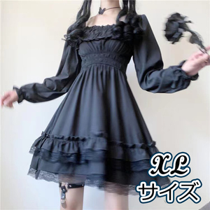 ワンピース スカート ガールズ レディース JSK ロリータ ゴスロリ コスプレ 黒 女装 メイド 可愛い レース XL