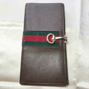 オールドグッチ　OLD GUCCI 長財布　シェリーライン　レザー　ブラウン　G 中古　ゴールド　ブランド　人気　札入れ　財布　ユニセックス