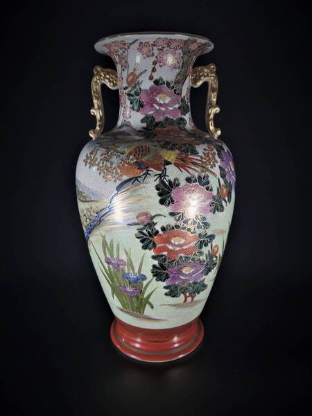 【焼物】上物 薩摩焼 大壺 飾り瓶 金飾 花瓶 旧家譲り品