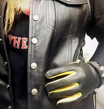 送料無料 特価 NAPA GLOVES ナパ SUPER STYLE 鹿革 グローブ プレーン オールシーズン 875BG-L BLACK×GOLD 黒×黄 ディアスキン 柔らかい_画像8