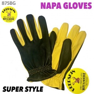 送料無料 特価 NAPA GLOVES ナパ SUPER STYLE 鹿革 グローブ プレーン オールシーズン 875BG-L BLACK×GOLD 黒×黄 ディアスキン 柔らかい