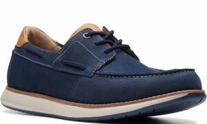 送料無料 CLARKS 27.5cm デッキ ボート スニーカー 軽量 ネイビーブルー ビジネス レザー オフィス スーツ ローファー オフィス YYY186