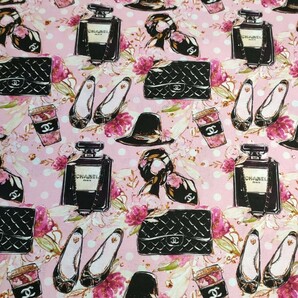 おしゃれPARISファッション柄　ピンク地　 綿素材 シーチング生地　100×生地幅110cm
