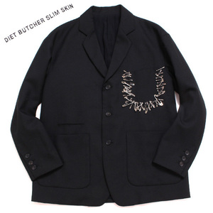 DIET BUTCHER SLIM SKIN Wool jaket 3B ウール ジャケット 定価78,100円 size2 ブラック ダイエットブッチャースリムスキン
