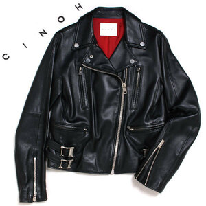 CINOH ラムレザーダブルライダースジャケット size38 ブラック チノ 羊革