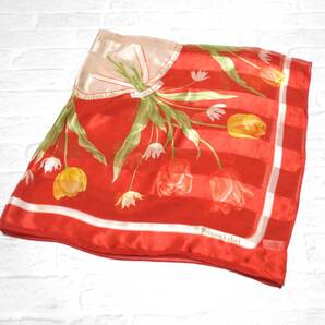 〔 送料無料! 〕 Private Label プライベートレーベル レッド 花柄 シルク 大判 スカーフ ( 日本製 チューリップ フラワー 柄 絹100% )