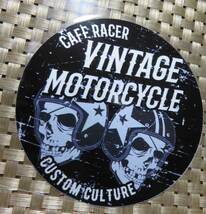 　双頭蓋骨　黒　円型STレトロ◎新品カフェレーサー 　VINTAGE MOTORCYCLE アメリカンバイク　カスタム　RETRO ステッカー防水◆アメリカ_画像5