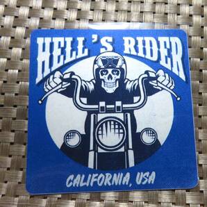 HR正方形(角丸)ST青◎新品HELL'S RIDERヘルズライダー カリフォルニア ドクロ 死神ステッカー シール防水◆アメリカ◇ 大型バイク