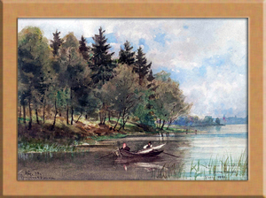 川の風景画 A4 スウェーデンのアート, 絵画, 水彩, 自然、風景画