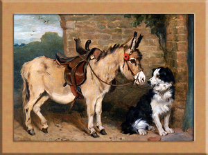 ロバと犬の絵画 A4 イギリス アート複製, 絵画, 油彩, 動物画