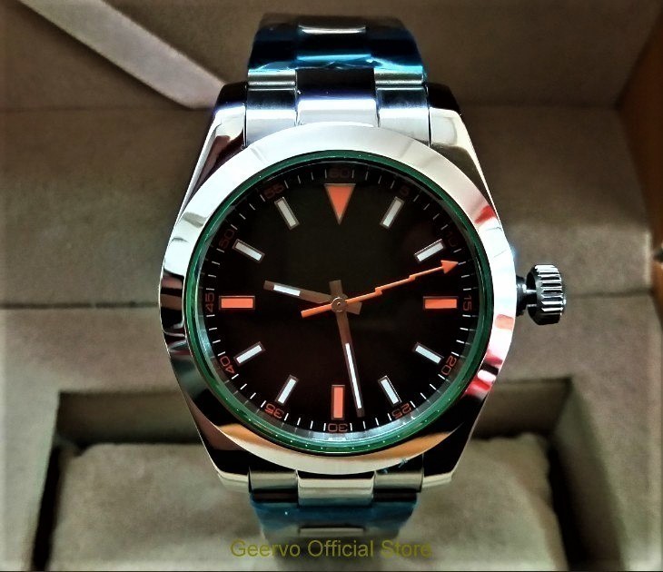 印象のデザイン 腕時計 グリーンガラス シースルーバック メンズ腕時計 