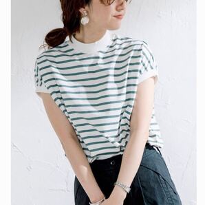 COEN ハイネックTシャツ リピT グリーンボーダー