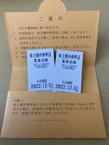 東武鉄道 株主優待乗車証 乗車券 2枚セット 2022年12月末迄有効