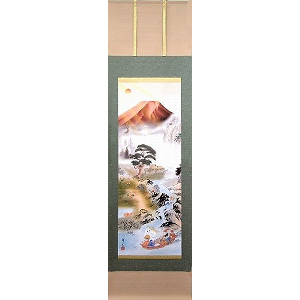 New, very popular, good luck hanging scroll, good luck complete picture, hanging scroll, good luck, paulownia box, painting, Painting, Japanese painting, Flowers and Birds, Wildlife