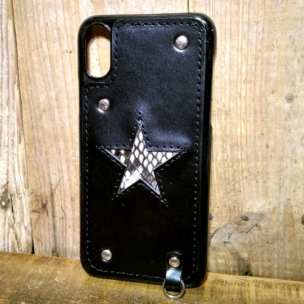 iPhone X Xs Hard Cover Leather Smartphone Case Diamond Python Bison Star Shape Leather Cowhide Handmade, accessories, iPhone Cases, For iPhone X