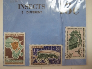 外国切手　INSECTS 昆虫ー3種 マリ・カメルーン・中央アフリカ共和国