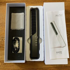 ヘアアイロン ブラシ型 コードレス ストレート ヒートブラシ 2way カール ミニ USB充電式 3段階温度調整 メンズ 女性 ポーチ付き (中古)黒