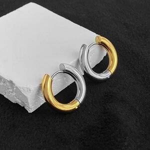  hoop earrings lady's two-tone color - Gold silver surgical stainless steel simple Korea allergy correspondence stylish new goods 