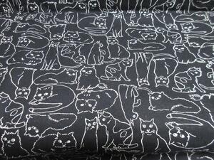 綿麻 キャンバス 110×200cm 猫 生地 はぎれ 日本製 / ねこ ネコ コットンリネン