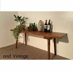 ヴィンテージ ローテーブル 木製 幅154cm テーブル ブラウン ダイニングテーブル コンソールテーブル 9087023 