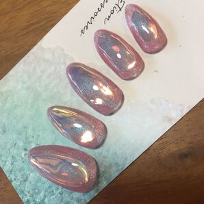☆新品☆ クリアピンク キャッツアイ うるうる ネイルチップ アーモンドシェイプ
