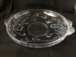 ガラス　大皿　盛り皿 ガラスプレート　花　果物 フルーツ皿　ガラス皿　ガラス細工　昭和　古い