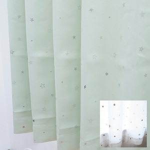 カーテン 4枚セット かわいい 星柄 グリーン 遮光カーテン（遮光1級）幅100cm×丈90cm2枚＋星柄レースカーテン幅100cm×丈88cm2枚