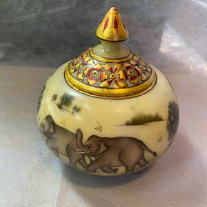 大特価！送料込！珍品☆インド製☆ハンドメイド☆大理石☆純金塗☆マハラジャ仕様☆小物入れ