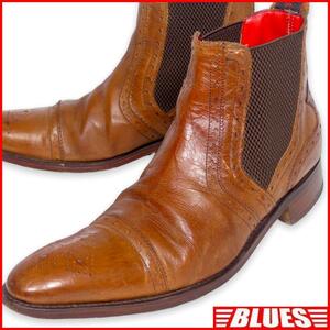 即決★MEN’S BIGI JEFERY WEST 別注★25.5cm レザーサイドゴアブーツ メンズビギ ジェフリーウエスト コラボ メンズ 7.5 茶 革 チェルシー