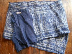 手織麻布反物NO.22　 L30 xW320 cm 　HEMPぬの　ラオスモン族hmong　藍染め　ロウケツ染め　batik