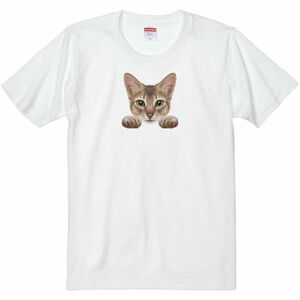 猫の顔・ティックドタビー（アビシニアン）/半袖Ｔシャツ/メンズM/白・新品・メール便 送料無料