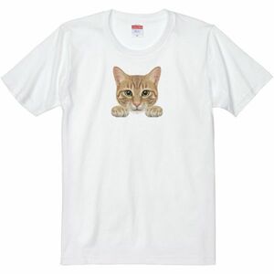 猫の顔・茶虎/半袖Ｔシャツ/メンズM/白・新品・メール便 送料無料